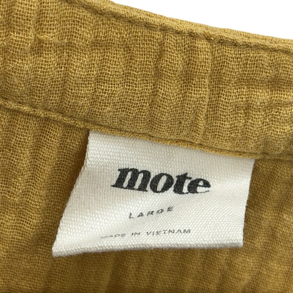 Mote Cotton Mustard Yellow Gauze Split V Neck Double Pocket Long Sleeve Top Sz L - Picture 10 of 11